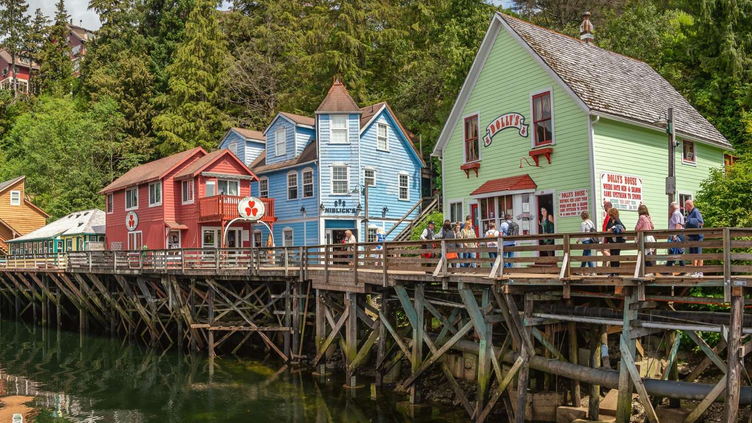 Ketchikan, Alaska - July 29, 2022: Famous Creek Street national historic site in the heart of Kethickan.