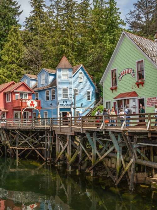 Ketchikan, Alaska - July 29, 2022: Famous Creek Street national historic site in the heart of Kethickan.