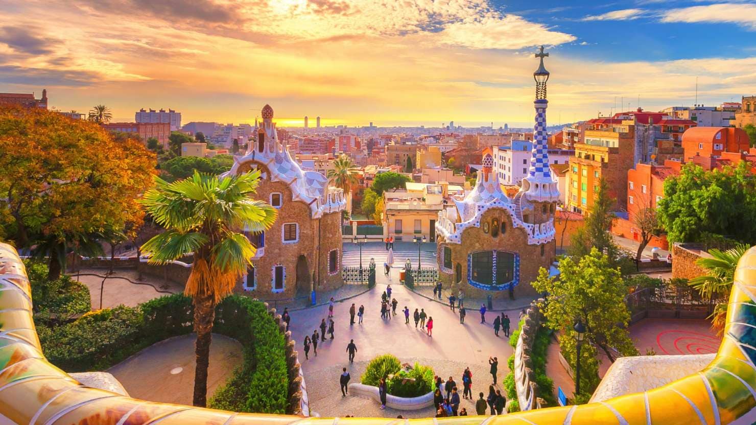 View of the city from Park Guell in Barcelona, Spain