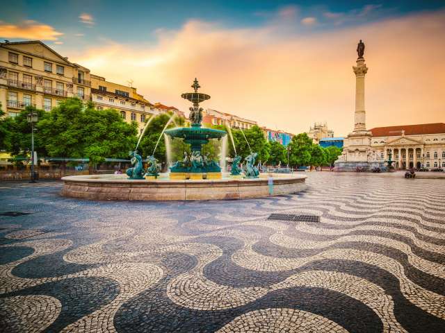 Lisbon, Portugal cityscape at Rossio Square.