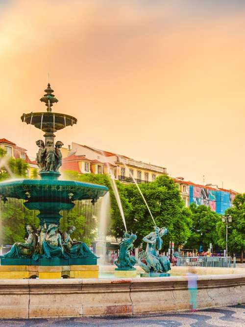 Lisbon, Portugal cityscape at Rossio Square.