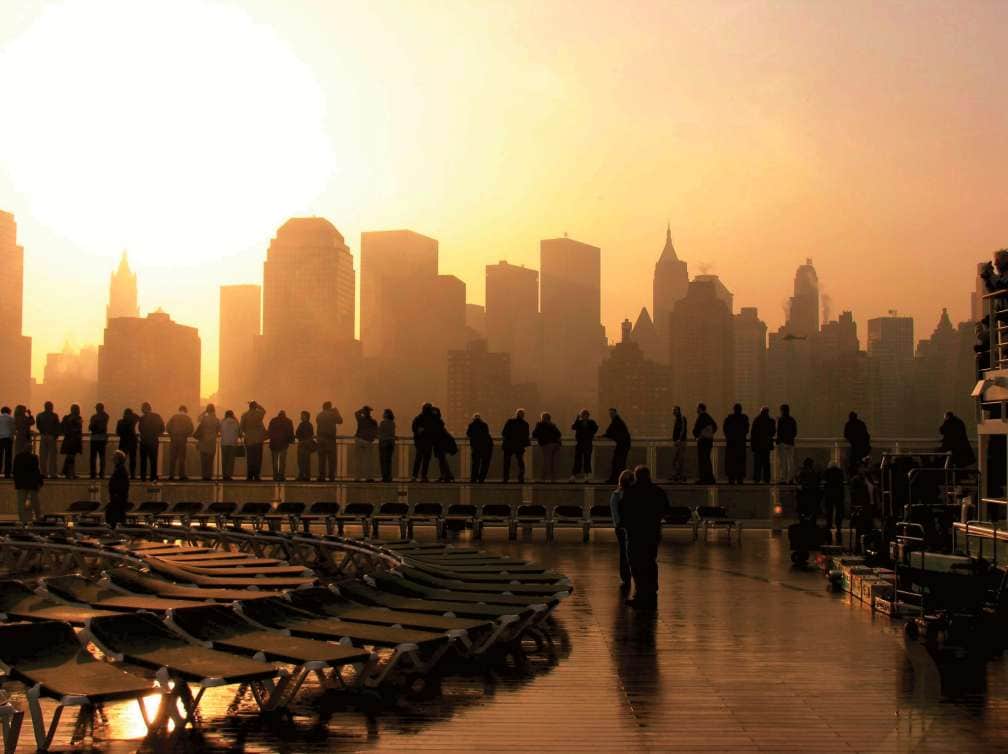 Sunrise over Queen Mary 2's deck