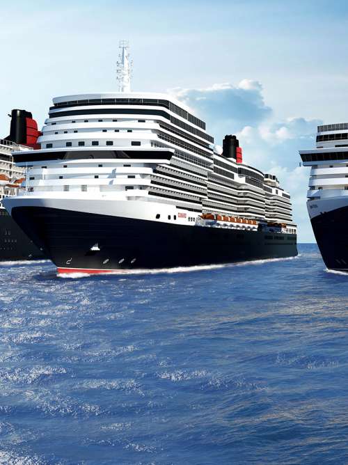 Brand render of Cunard's new fleet including the new ship arriving in 2022