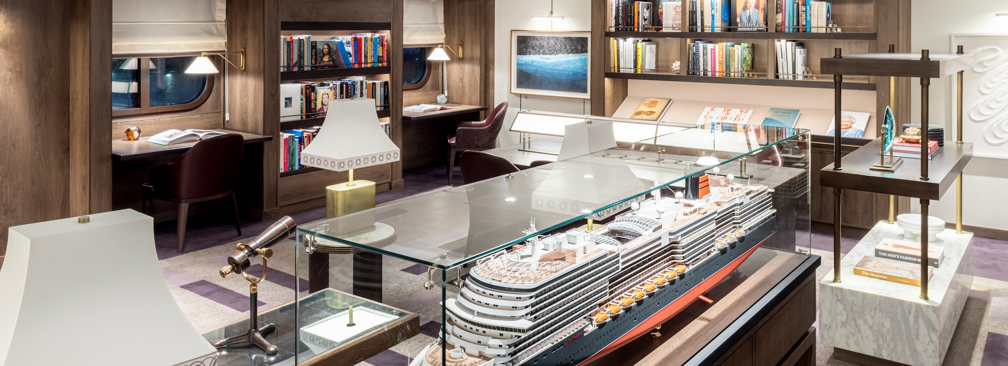 Drawing room - Writing and relaxing on board - Cunard cruises, image size:2048x745