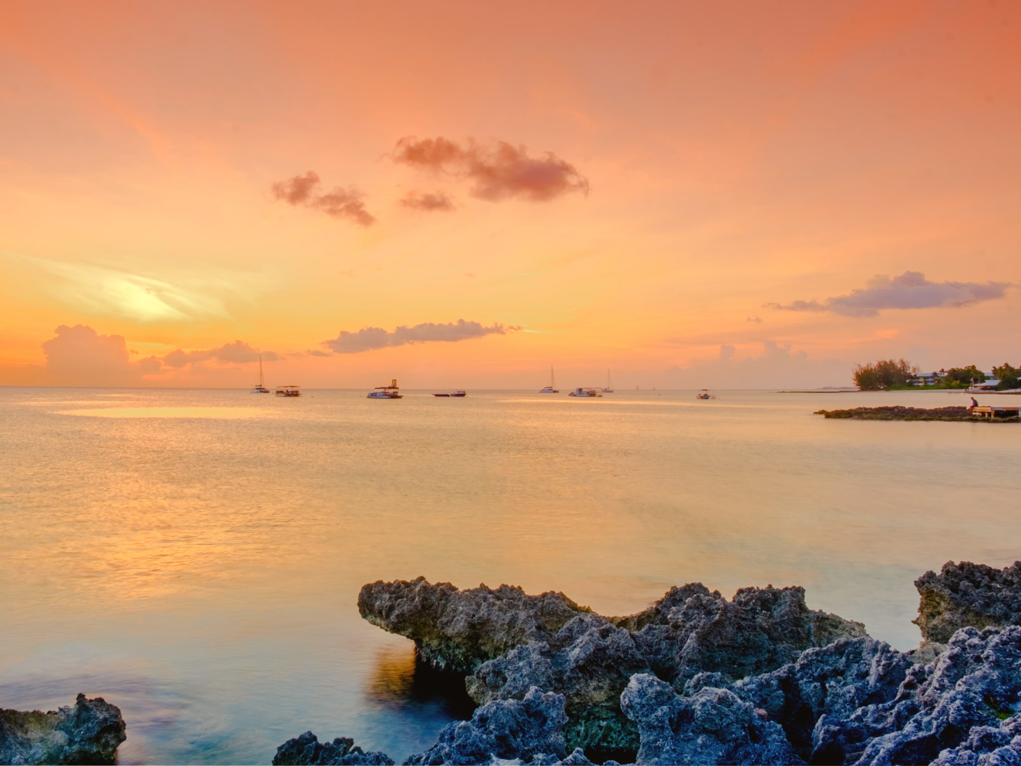 Beach in Georgetown, Cayman Islands at sunset
