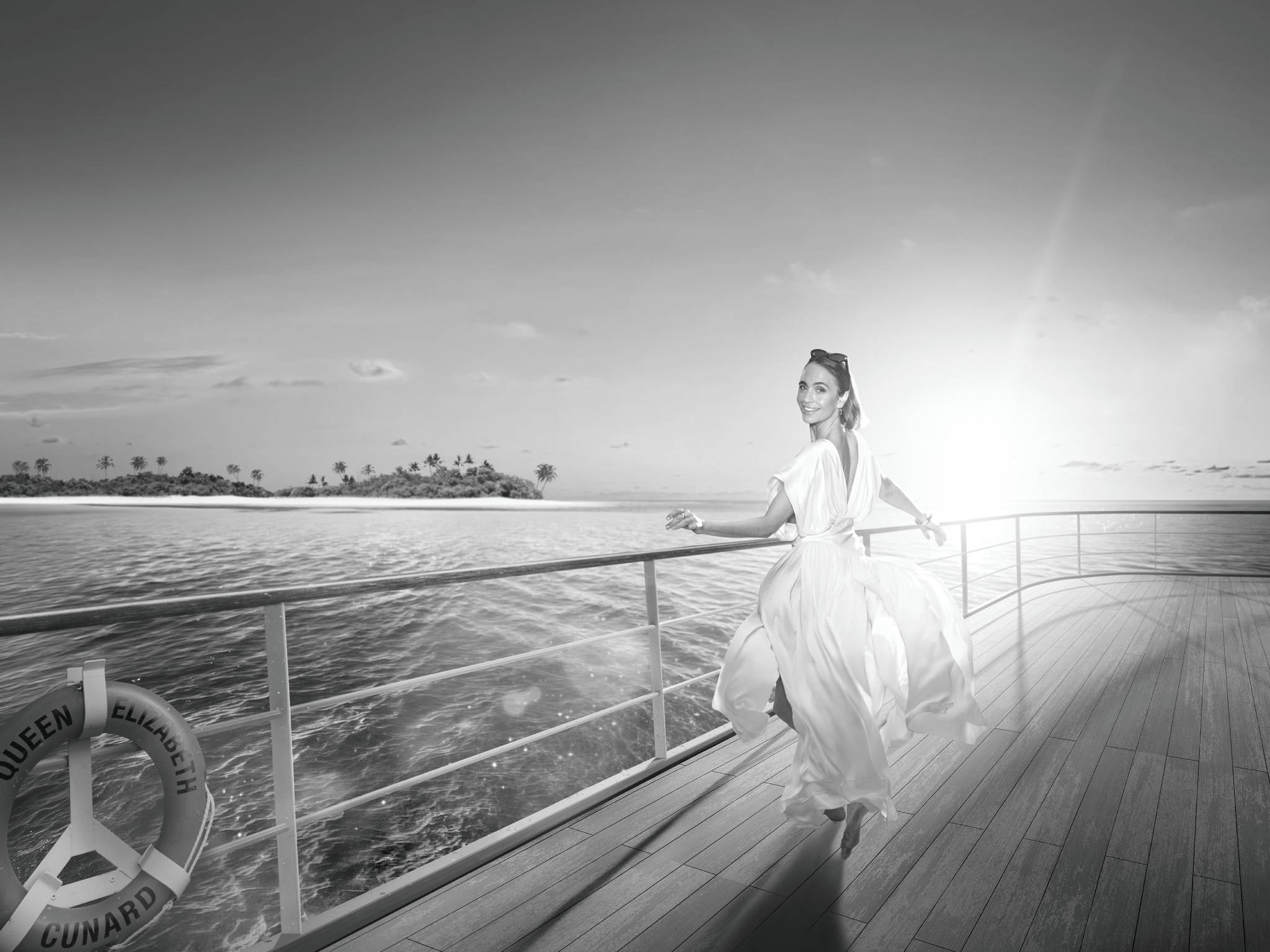 Women on board Queen Elizabeth in the Caribbean
