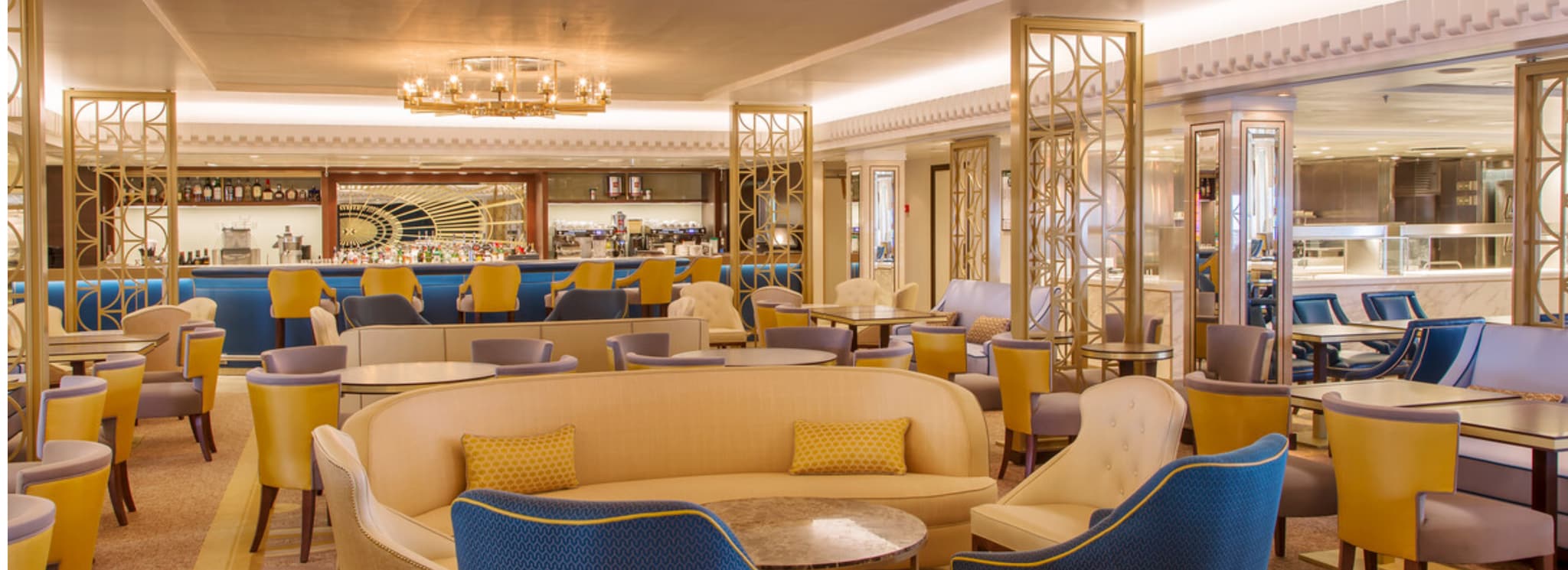 The Carinthia Lounge is an airy, serene space on board Queen Mary 2