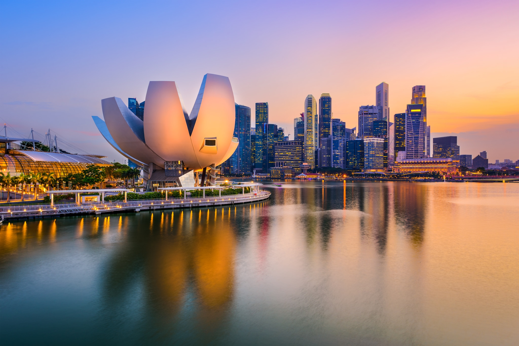 Singapore skyline at the Marina during twilight.; Shutterstock ID 378537619; Invoice Number: -