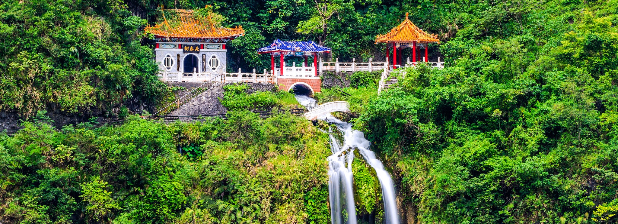 Changchun temple, Eternal Spring Shrine and waterfall at Taroko National Park in Hualien, Taiwan; Shutterstock ID 508272502; Purchase Order: -