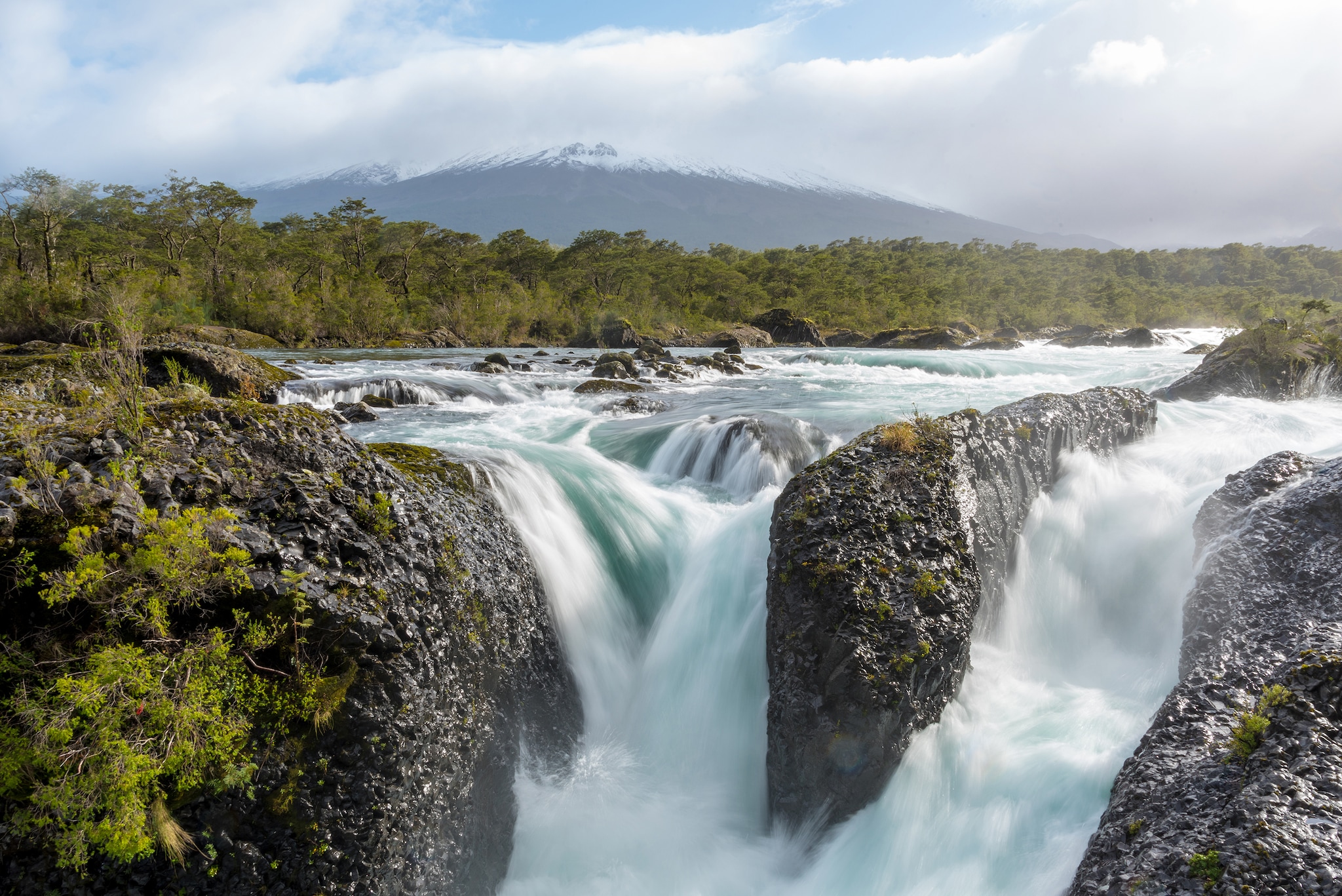 Petrohue Falls and Osorno Volcano near Puerto Montt, Chile