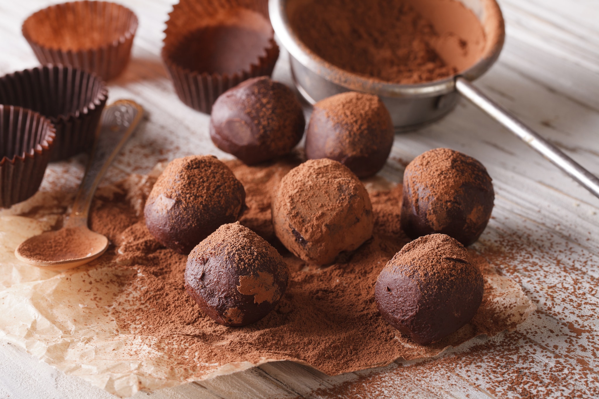 Cooking chocolate truffles close-up on the table. Horizontal
; Shutterstock ID 366861866; Purchase Order: -