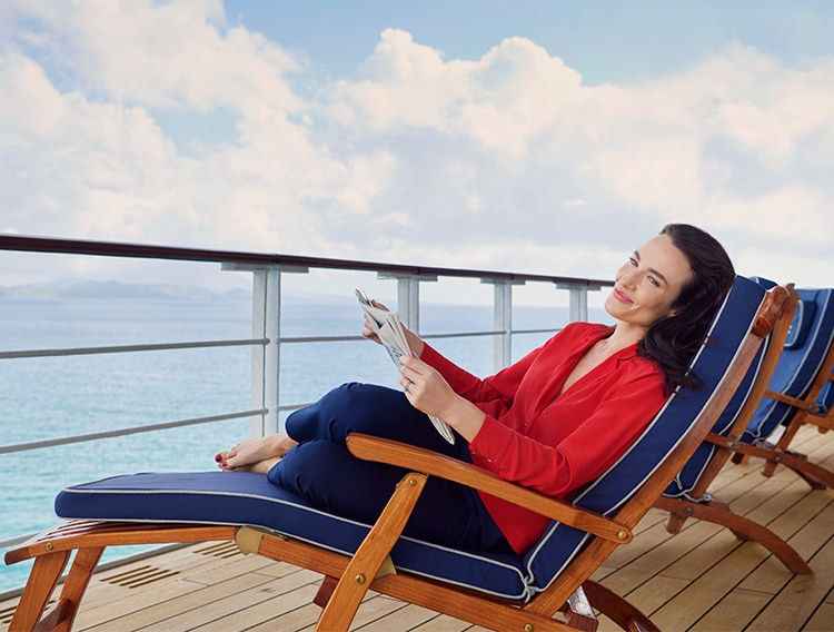 Woman relaxing on deck