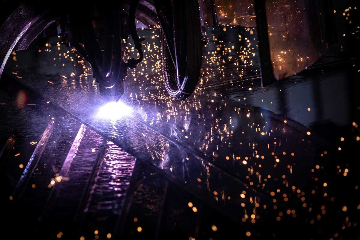 EDITORIAL FREE TO USE IMAGE -
A laser steel cutting machine at work at the Fincantieri ship yard in Naples, Italy where Cunard will cut the first steel of their new, as yet un-named, ship which will launch in 2022.
The start of construction on the 249th ship of the luxury cruise line, marks an exciting moment in the companys 179-year history.
Cunard's fleet includes Queen Mary 2, the world's only ocean liner in service, plus Queen Elizabeth and Queen Victoria.
Picture date: Friday October 11, 2019.
Photograph by Christopher Ison ©
07544044177
chris@christopherison.com
www.christopherison.com
