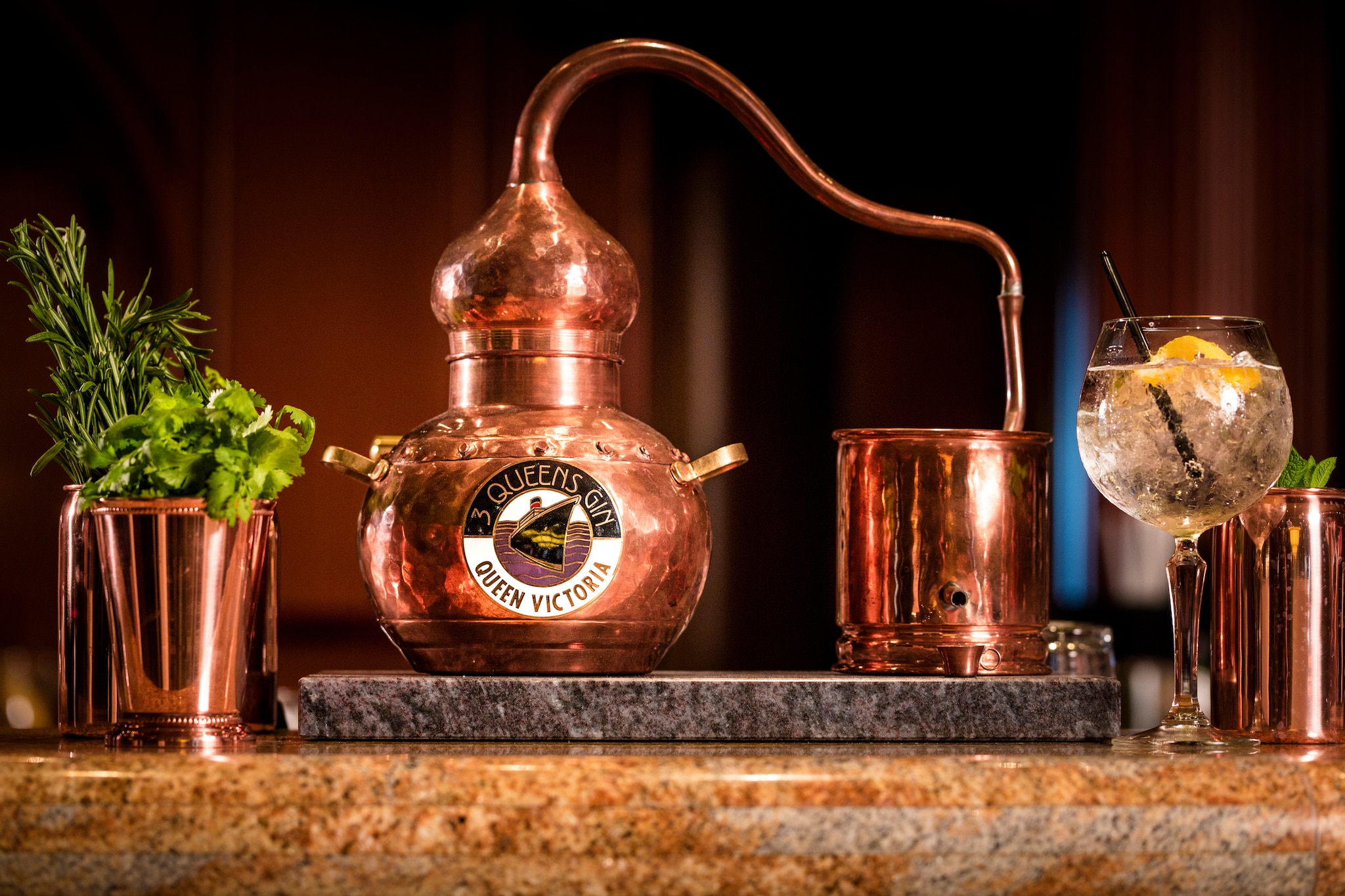 The Pickering's Gin tap in use at the Gin and Fizz Bar on board Cunard's Queen Victoria.Picture date: Monday June 5, 2017.Photograph by Christopher Ison ©07544044177chris@christopherison.comwww.christopherison.com